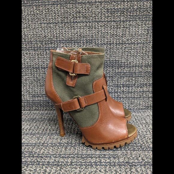 Tory Burch Oren Peep Toe Ankle Booties Olive Brown Women 7.5 - Picture 6 of 14